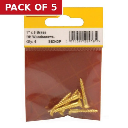 Centurion 1" x 8 Slotted Raised Head Woodscrew - Brass - (Pack of 6) - Pack of 5