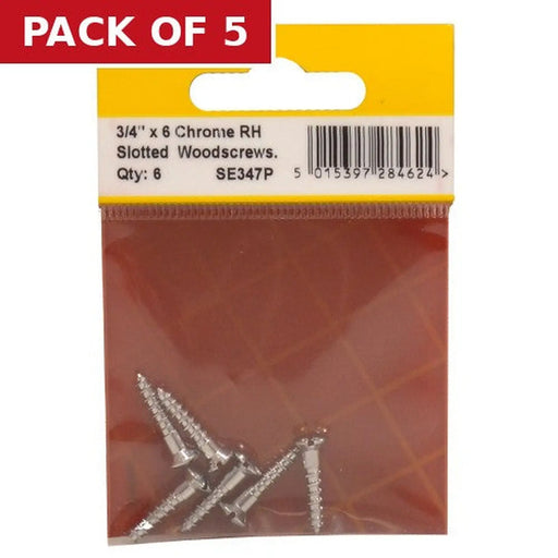 Centurion 3/4" x 6 Slotted Raised Head Woodscrew - Chrome Plated - (Pack of 6) - Pack of 5
