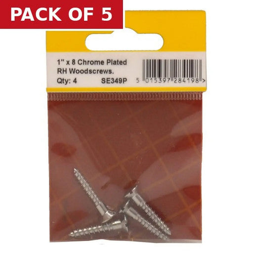 Centurion 1" x 8 Slotted Raised Head Woodscrew - Chrome Plated - (Pack of 4) - Pack of 5