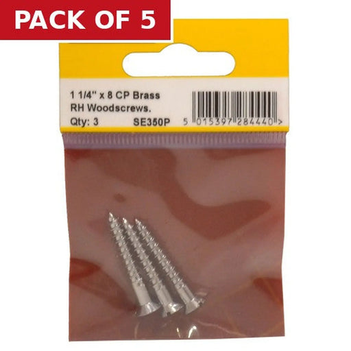 Centurion 1 1/4" x 8 Slotted Raised Head Woodscrew - Chrome Plated - (Pack of - Pack of 5