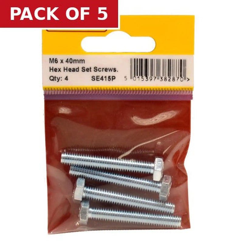 Centurion M6 x 40mm Hex Head Set Screws (Pack of 4) - Pack of 5