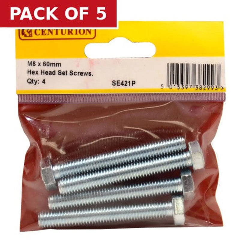 Centurion M8 x 60mm Hex Head Set Screws (Pack of 4) - Pack of 5