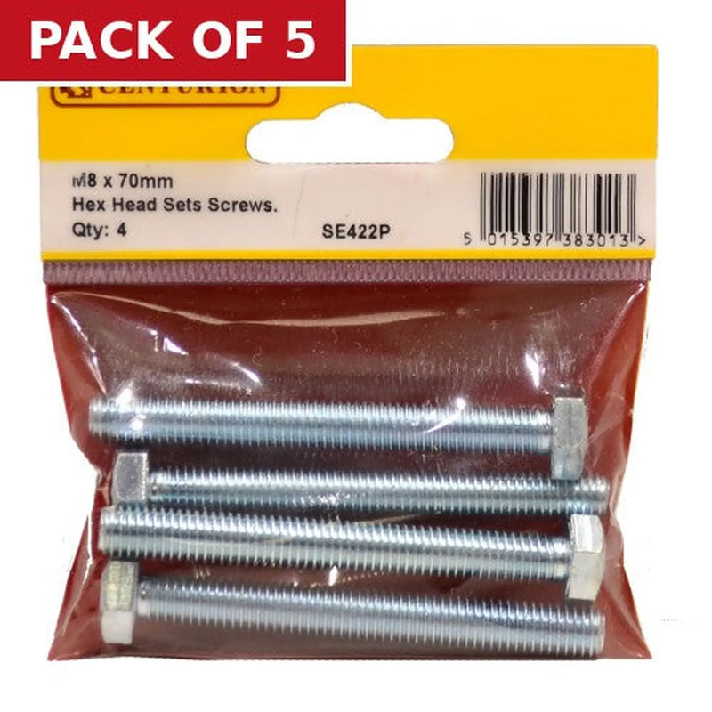 Centurion M8 x 70mm Hex Head Set Screws (Pack of 4) - Pack of 5