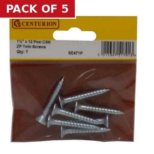 Centurion 1 1/2" x 12 Pozi CSK ZP Twin Screws 7 pack - Pack of 5