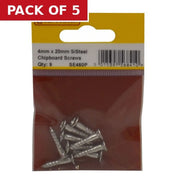 Centurion 4mm x 20mm Stainless Steel Chipboard Screws CRCS Head Countersunk - Pack of 5