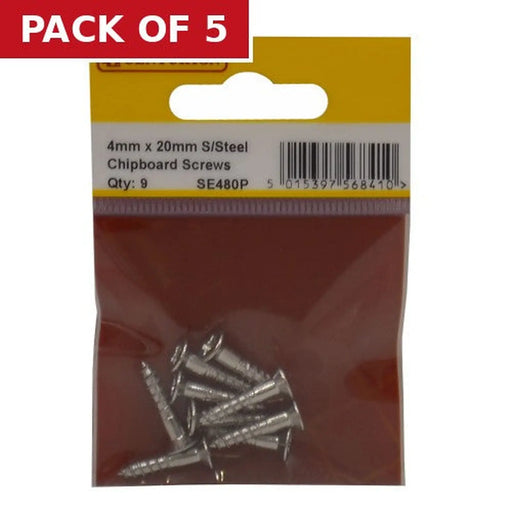 Centurion 4mm x 20mm Stainless Steel Chipboard Screws CRCS Head Countersunk - Pack of 5