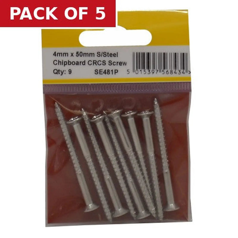 Centurion 4mm x 50mm Stainless Steel Chipboard Screws CRCS Head Countersunk - Pack of 5