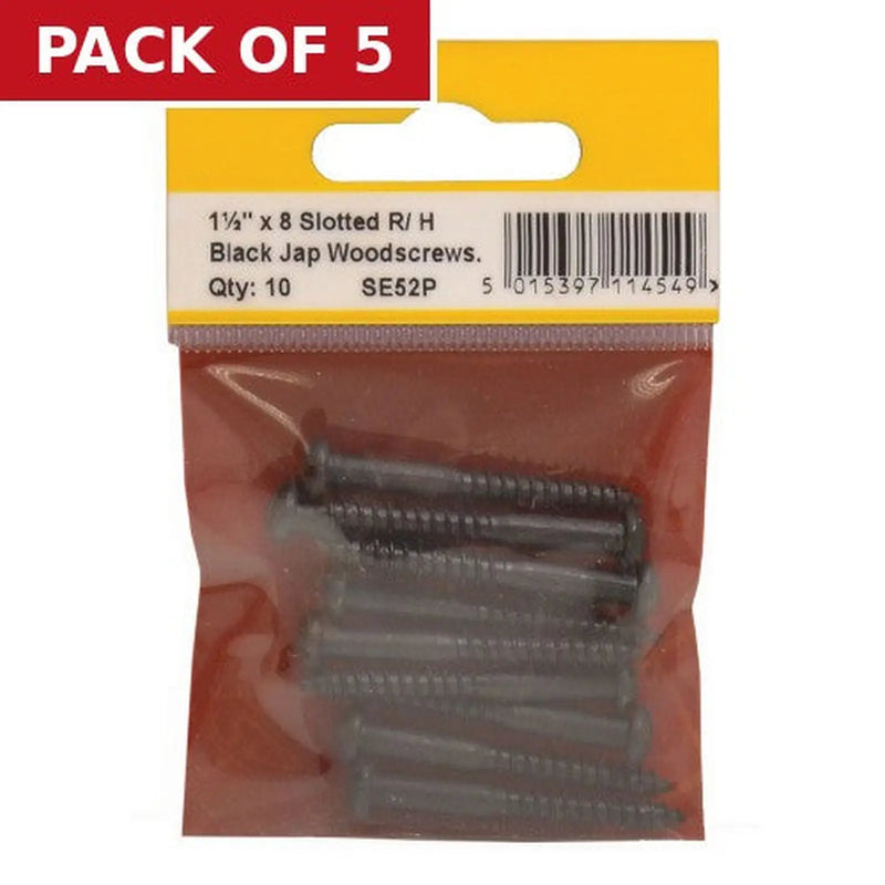 Centurion 1 1/2" x 8 Pozi Black Round Head Woodscrews (Pack of 10) - Pack of 5
