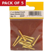 Centurion 1" x 6 Slotted Brass Woodscrew - Countersunk Head - (Pack of 10) - Pack of 5