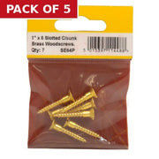 Centurion 1" x 8 Slotted Brass Woodscrew - Countersunk Head - (Pack of 7) - Pack of 5