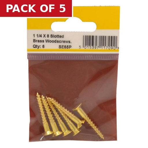 Centurion 1 1/4" x 8 Slotted Brass Woodscrew - Countersunk Head - (Pack of 6) - Pack of 5