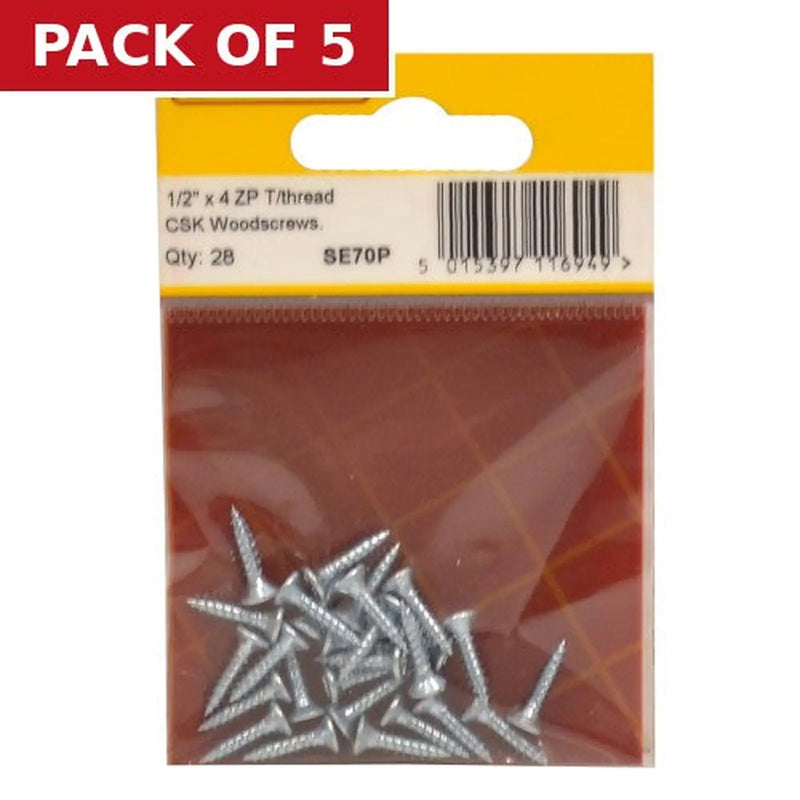 Centurion 1/2" x 4 ZP Cross Recessed Hardened Twin Thread Woodscrews with - Pack of 5