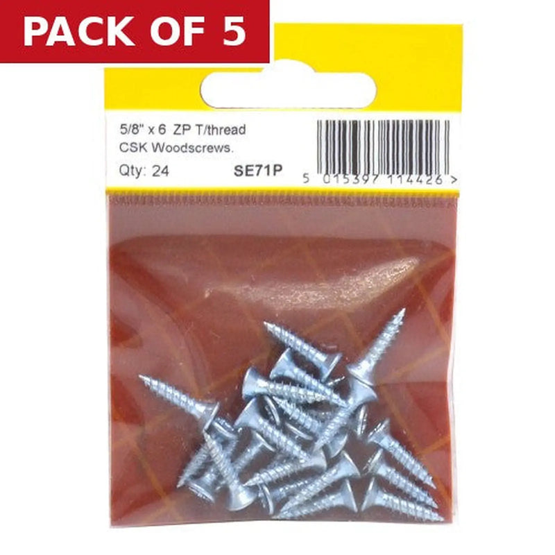 Centurion 5/8" x 6 ZP Cross Recessed Hardened Twin Thread Woodscrews with - Pack of 5