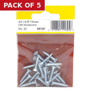 Centurion 3/4" x 6 ZP Cross Recessed Hardened Twin Thread Woodscrews with - Pack of 5