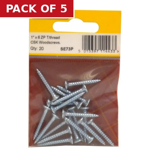 Centurion 1" x 6 ZP Cross Recessed Hardened Twin Thread Woodscrews with - Pack of 5