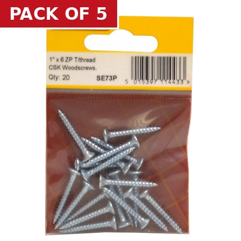 Centurion 1" x 6 ZP Cross Recessed Hardened Twin Thread Woodscrews with - Pack of 5