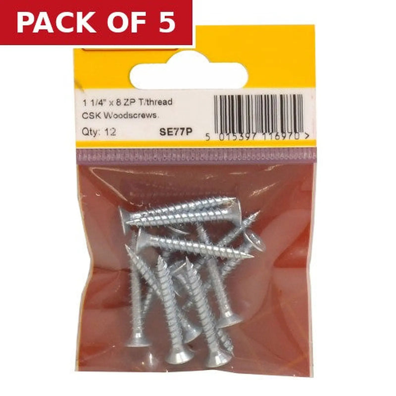 Centurion 1 1/4" x 8 ZP Cross Recessed Hardened Twin Thread Woodscrews with - Pack of 5