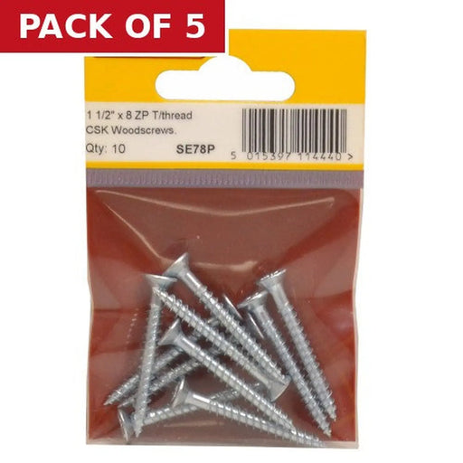 Centurion 1 1/2" x 8 ZP Cross Recessed Hardened Twin Thread Woodscrews with - Pack of 5
