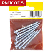 Centurion 2" x 8 ZP Cross Recessed Hardened Twin Thread Woodscrews with - Pack of 5