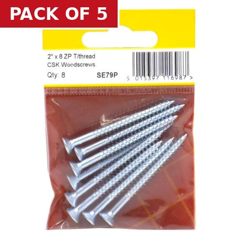 Centurion 2" x 8 ZP Cross Recessed Hardened Twin Thread Woodscrews with - Pack of 5