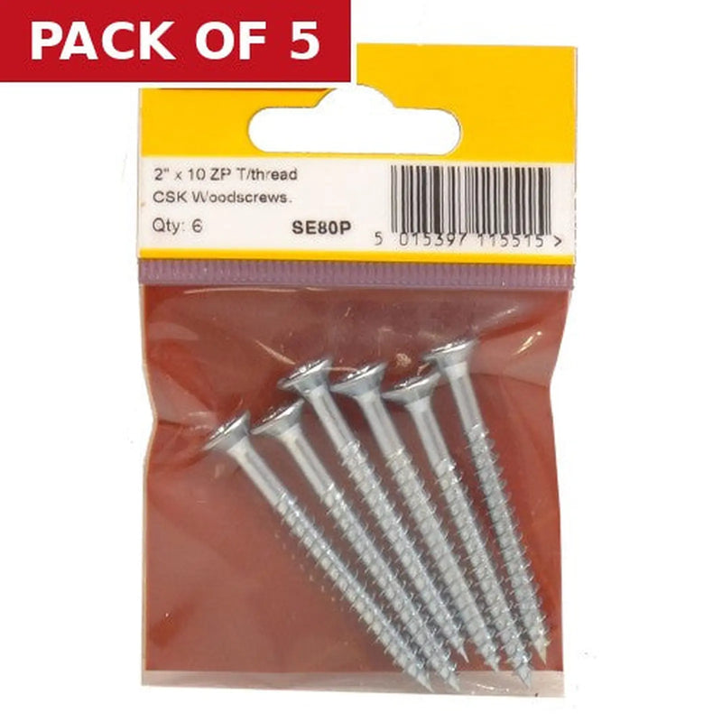 Centurion 2" x 10 ZP Cross Recessed Hardened Twin Thread Woodscrews with - Pack of 5