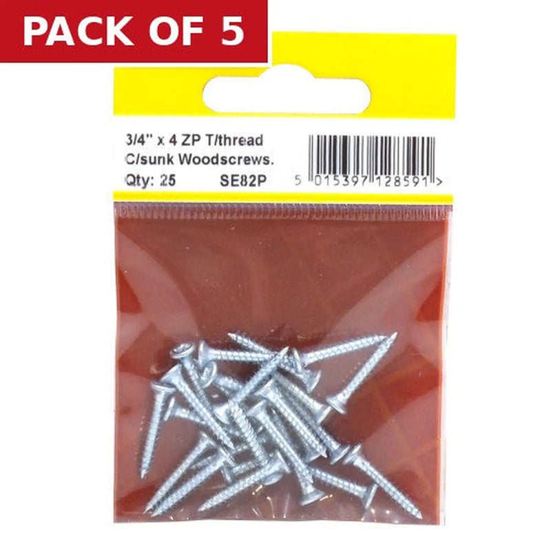 Centurion 3/4" x 4 ZP Cross Recessed Hardened Twin Thread Woodscrews with - Pack of 5