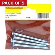 Centurion 3" x 12 ZP Cross Recessed Hardened Twin Thread Woodscrews with - Pack of 5