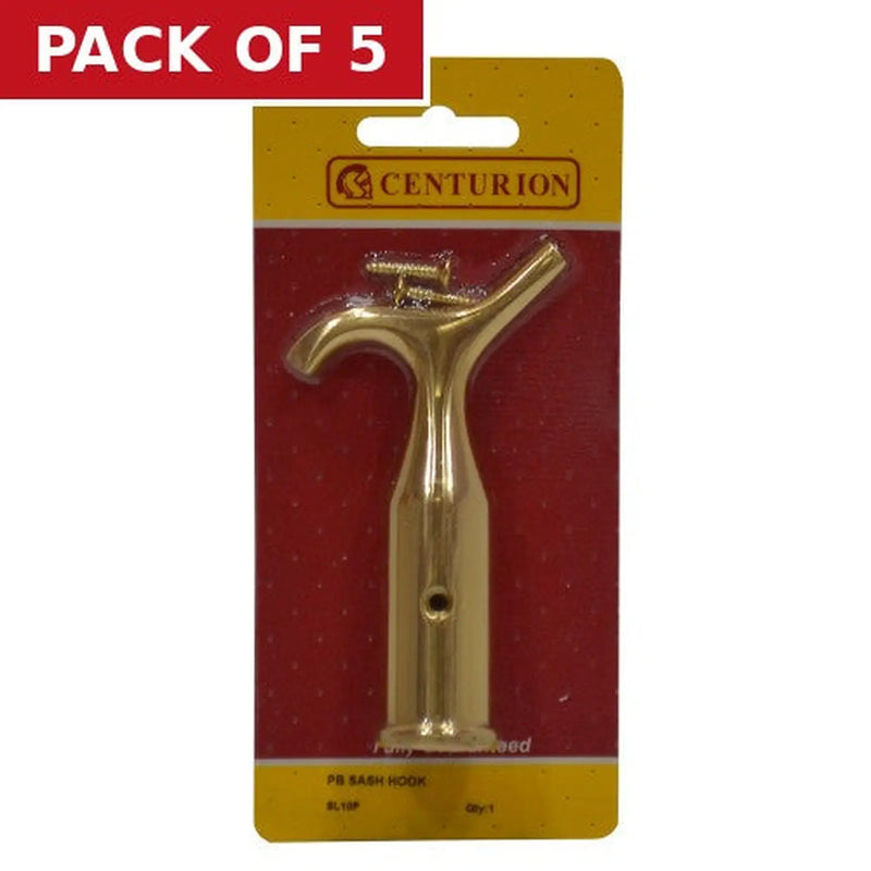 Centurion Solid Brass Sash Pole Hook, Polished Brass, 125mm - Pack of 5