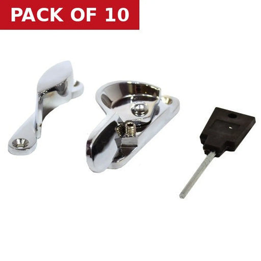 Centurion Solid Brass Locking Sash Fastener, Chrome Plated, 60mm - Pack of 10