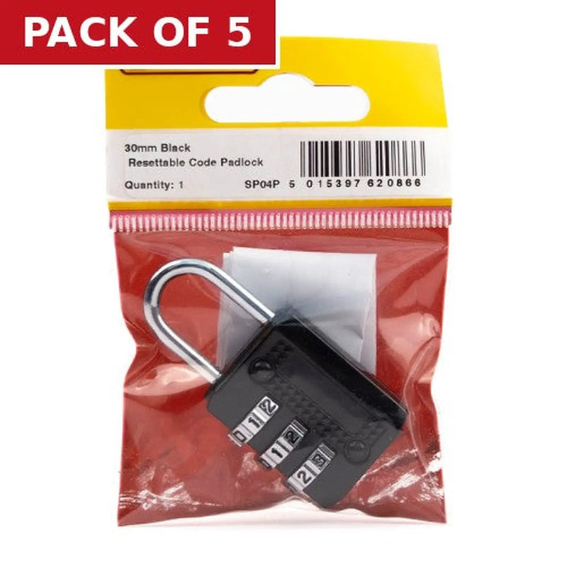 Centurion Steel Resettable Code Padlock, 30mm - Pack of 5