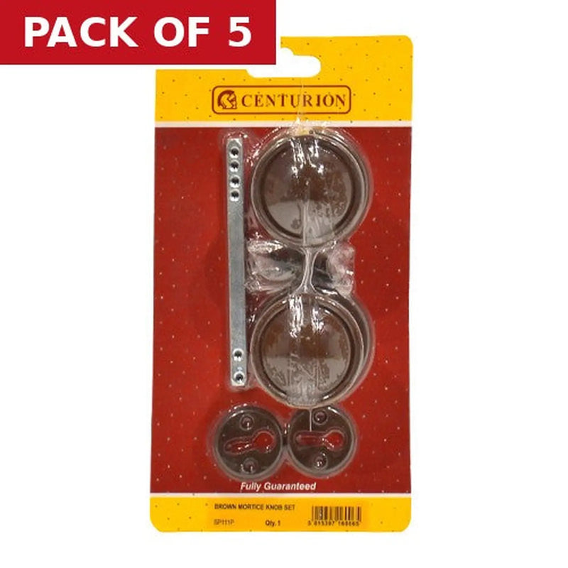 Centurion Plastic Rim Mortice Knob Set, Brown, 45mm Dia. - Pack of 5