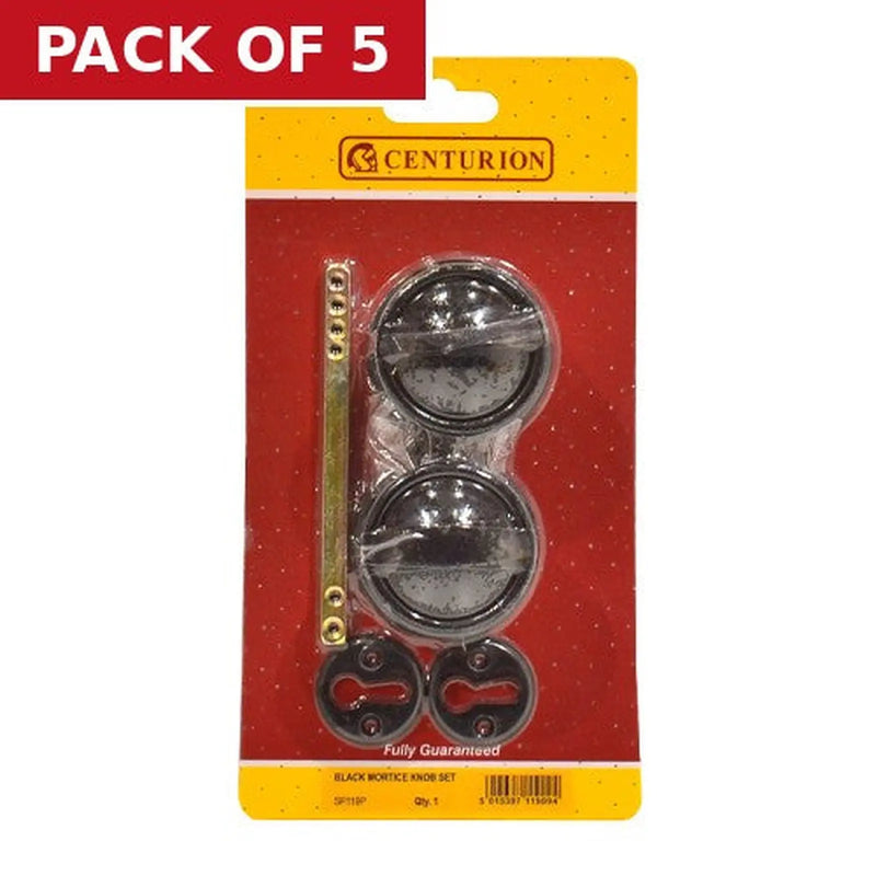 Centurion Plastic Rim Mortice Knob Set, Black, 45mm Dia. - Pack of 5