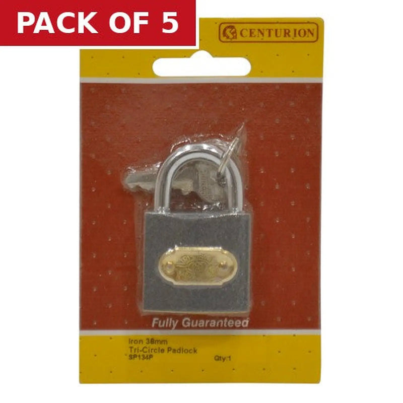 Centurion Iron 'Tri-Circle' Padlocks, 38mm - Pack of 5
