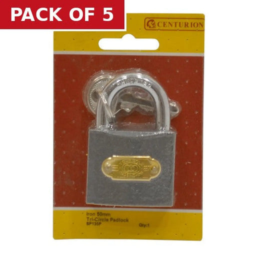 Centurion Iron 'Tri-Circle' Padlocks, 50mm - Pack of 5