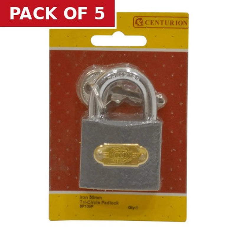 Centurion Iron 'Tri-Circle' Padlocks, 50mm - Pack of 5