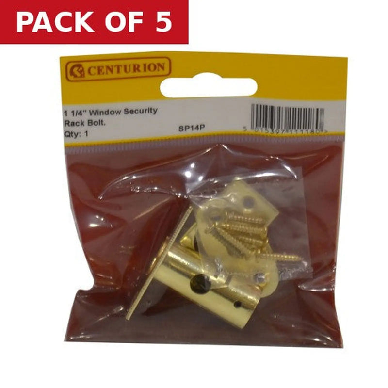 Centurion Security Rack Bolts, Window Bolt, Brass, 32mm - Pack of 5