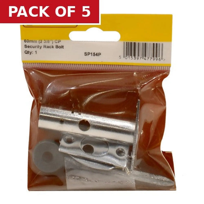 Centurion Security Rack Bolts with Key, Door Bolt, Chromed, 60mm - Pack of 5