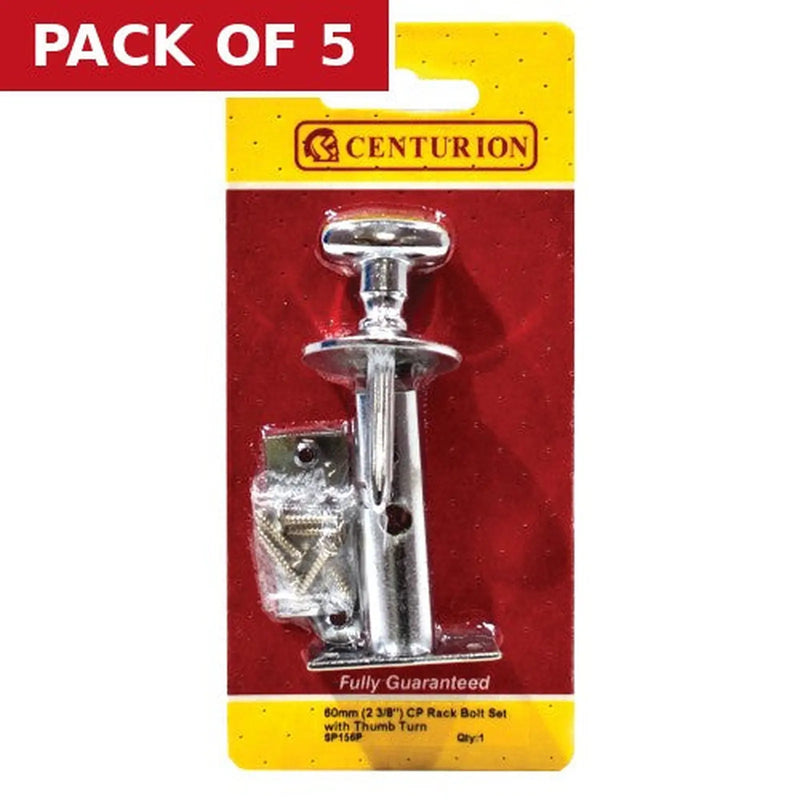 Centurion Thumb Turn Rack Bolt Set, Chromed, 60mm - Pack of 5