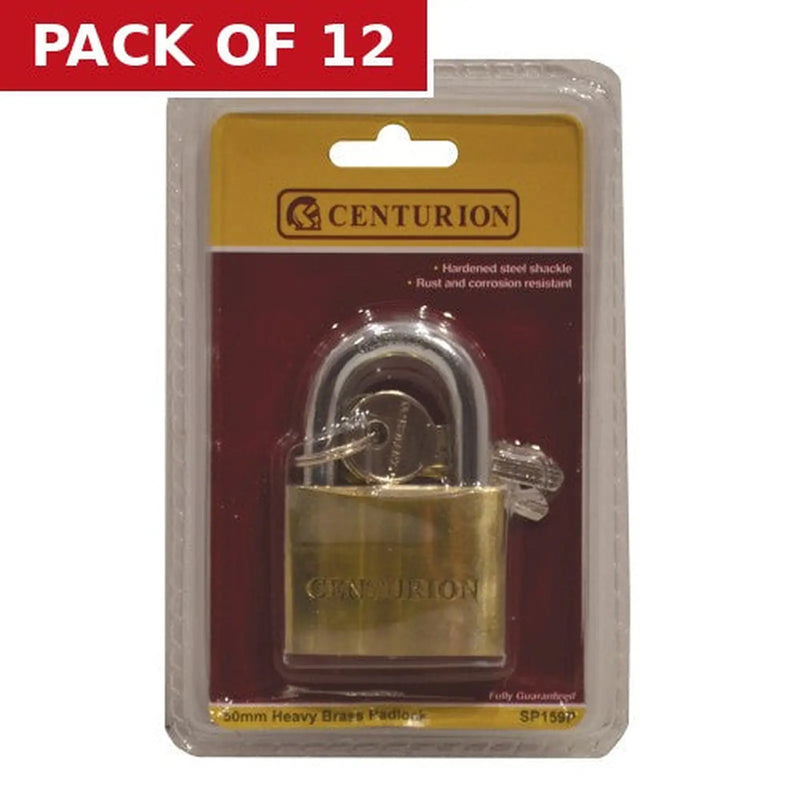Centurion Heavy Duty Brass Padlock, 50mm - Pack of 12