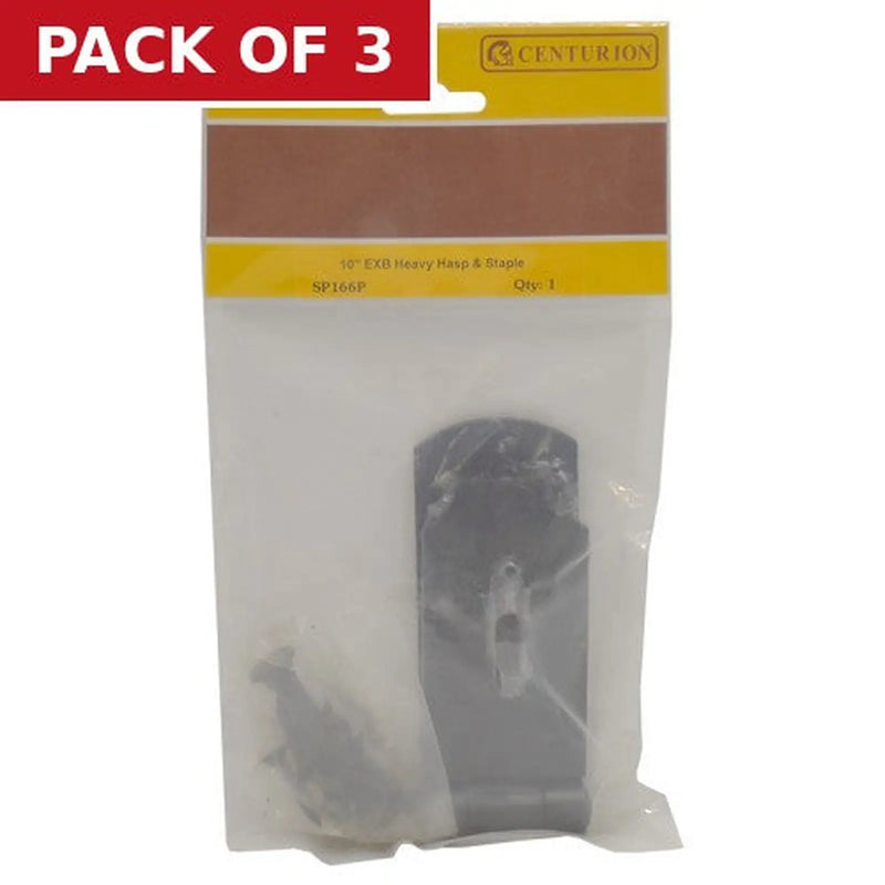 Centurion Heavy Duty Safety Hasp and Staple, Black, 250mm - Pack of 3