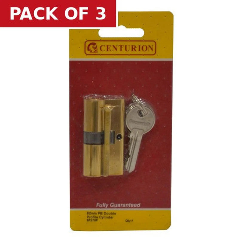 Centurion Euro Profile Cylinders, Polished Brass, 60mm - Pack of 3
