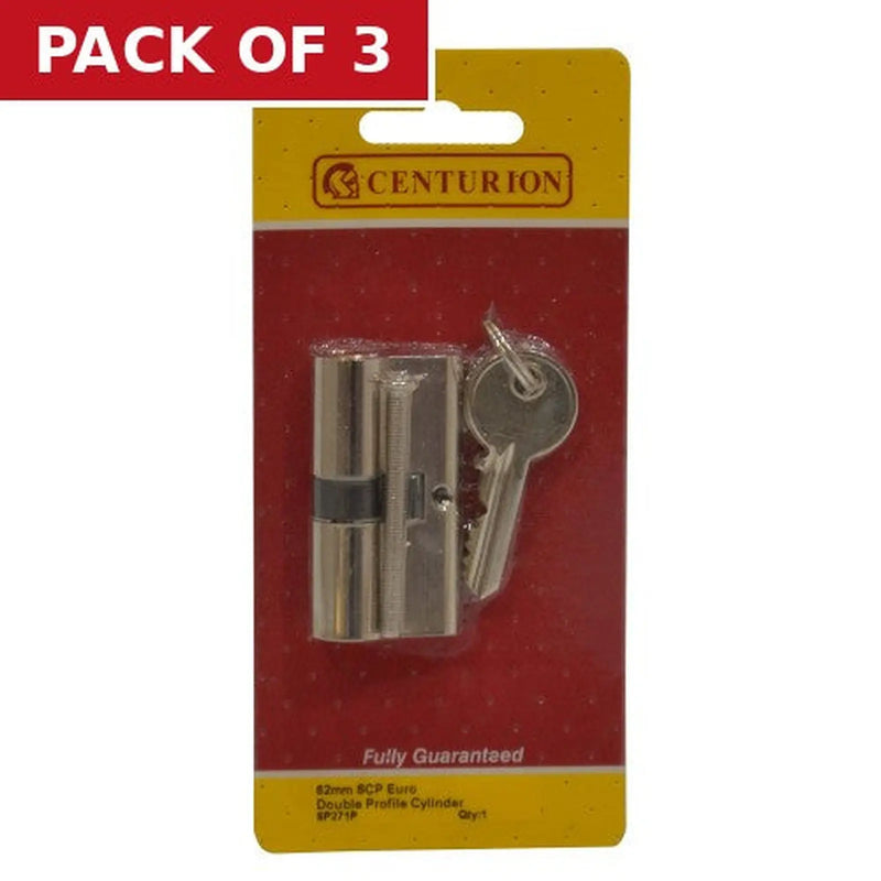 Centurion Euro Profile Cylinders, Nickel Plated, 60mm - Pack of 3