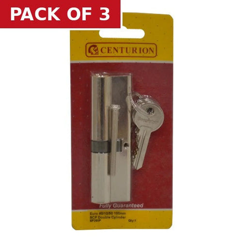 Centurion Euro Profile Cylinders, Nickel Plated, 100mm - Pack of 3