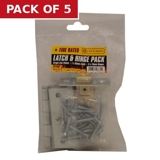 Centurion Latch & Hinge Packs - BZP - CE Fire Rated - 4PK - Pack of 5