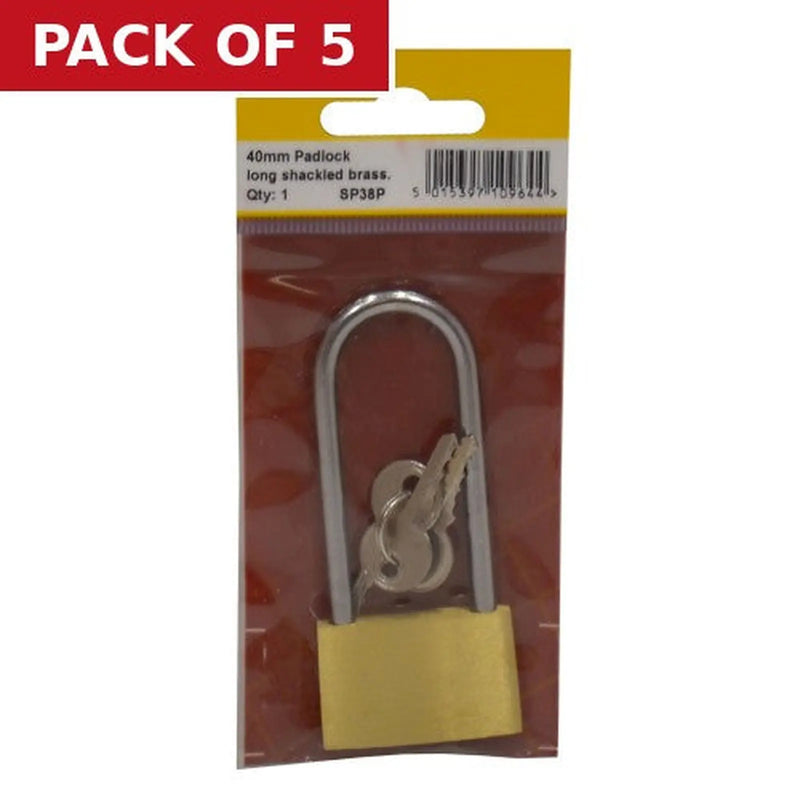 Centurion 40mm (1 1/2") Brass Long Shackle Padlock - Pack of 5