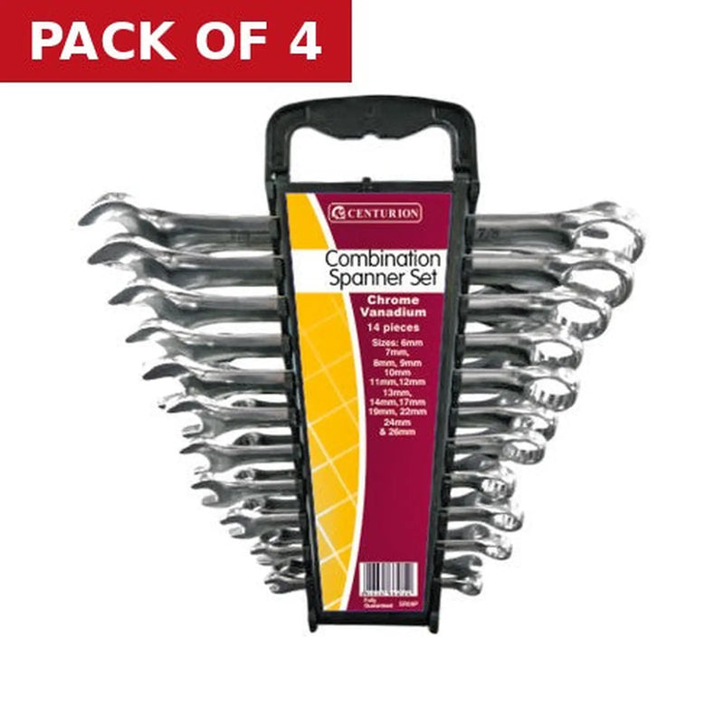 Centurion Combination Spanner Set, Polished Head, 14pc, 6-26mm - Pack of 4