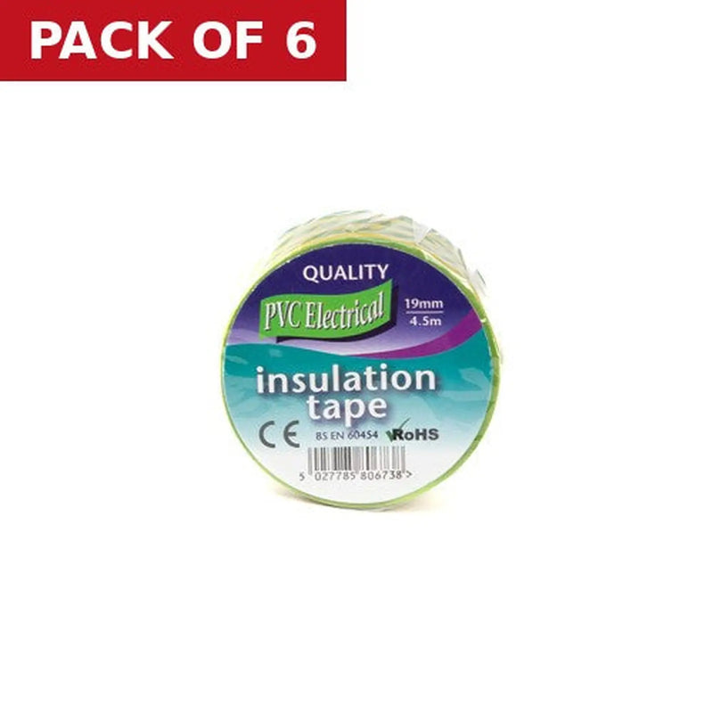 Centurion PVC Yellow Tape, Green Green, 19mm x 4.5m - Pack of 6