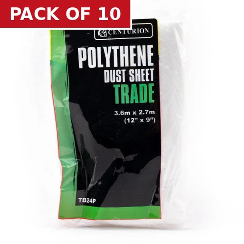 Centurion General Polythene Dust Sheet, 12' x 9'/ 3.6m x 2.7m - Pack of 10