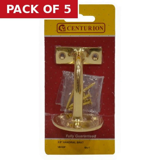 Centurion Solid Brass Heavy Handrail Bracket, Polished Brass, 65mm - Pack of 5
