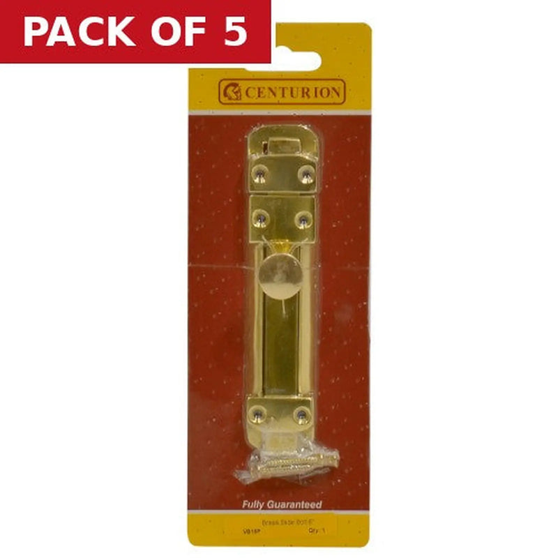 Centurion Flat Slide Bolt, Polished Brass, 150mm - Pack of 5